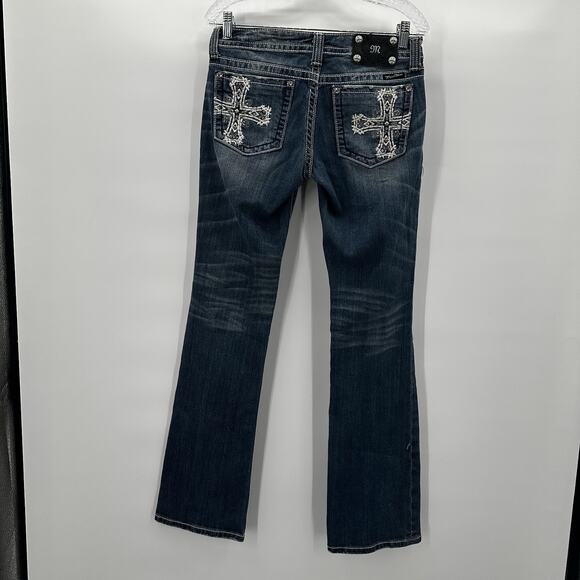Miss Me Jeans Womens 28 Bootcut Crosses Embellished Thick Stitch Long - Picture 6 of 13